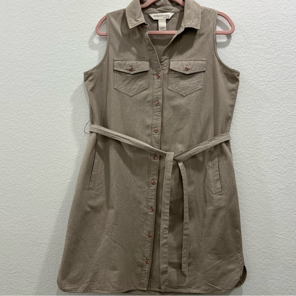 Freedom Trail by Kyodan beige cotton sleeveless button front shirt dress. Size L